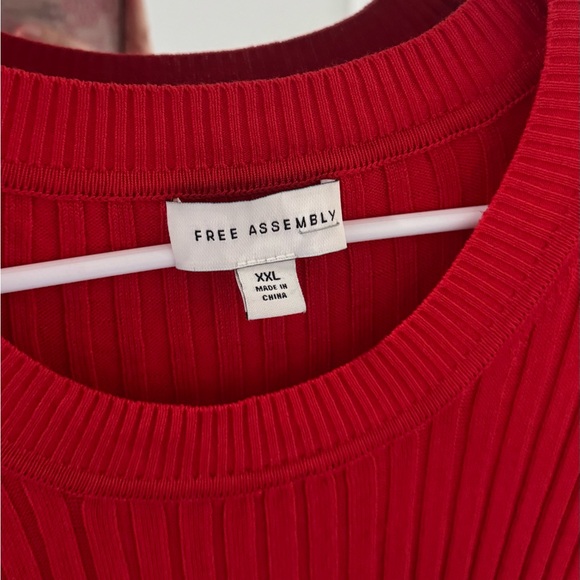 Free Assembly Red Ribbed Long Sleeve Sweater Midi Dress - Picture 3 of 3